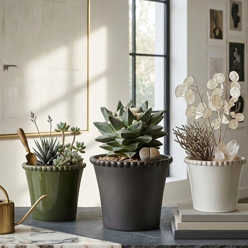 Bead-Rim Creative Ceramic Planter