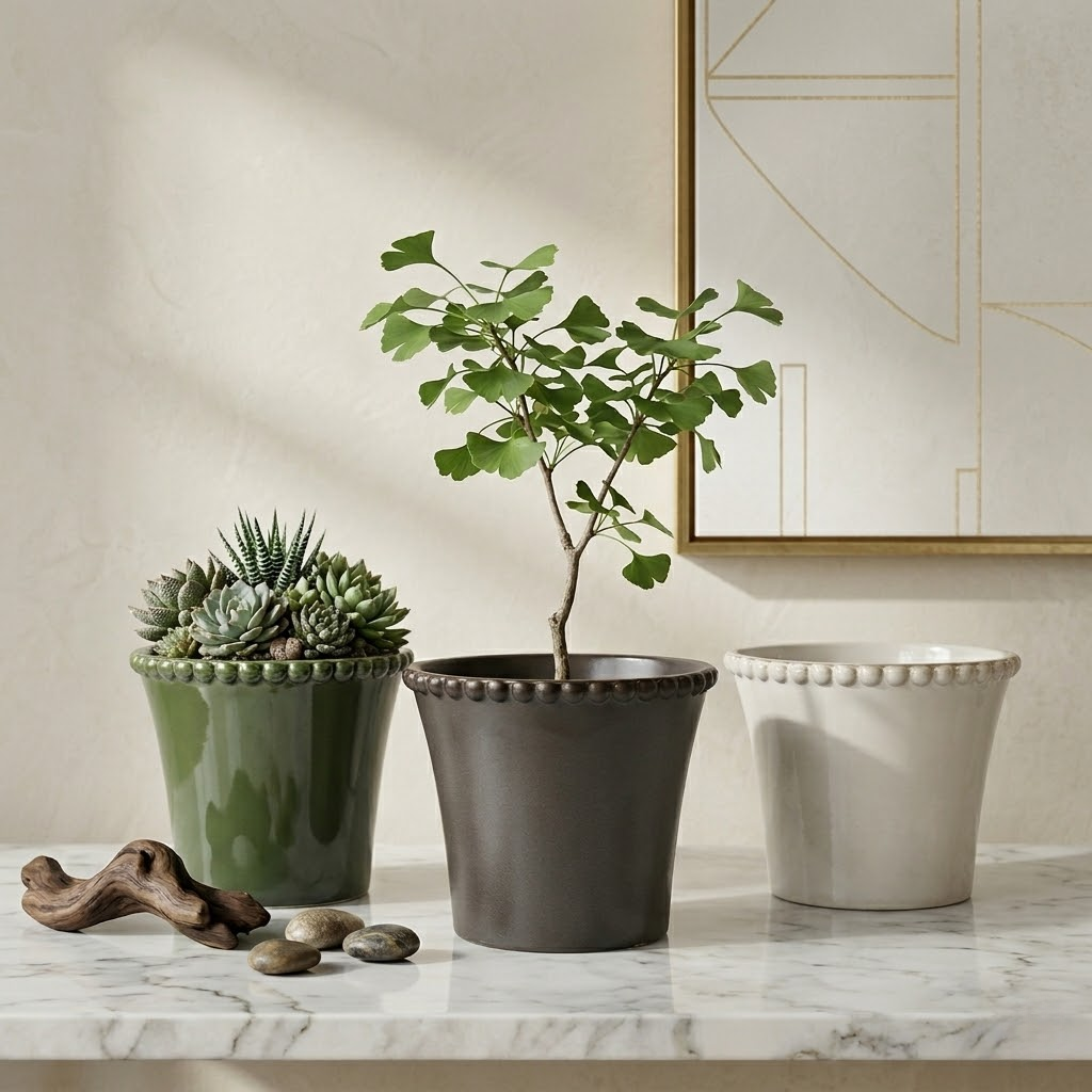 Bead-Rim Creative Ceramic Planter
